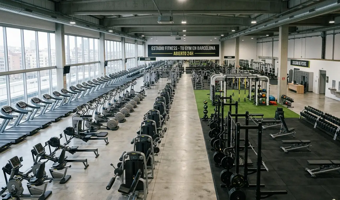 Gimnasio con zona de máquinas y sala de actividades dirigidas preparado para tramitación de licencia de actividad para gimnasio