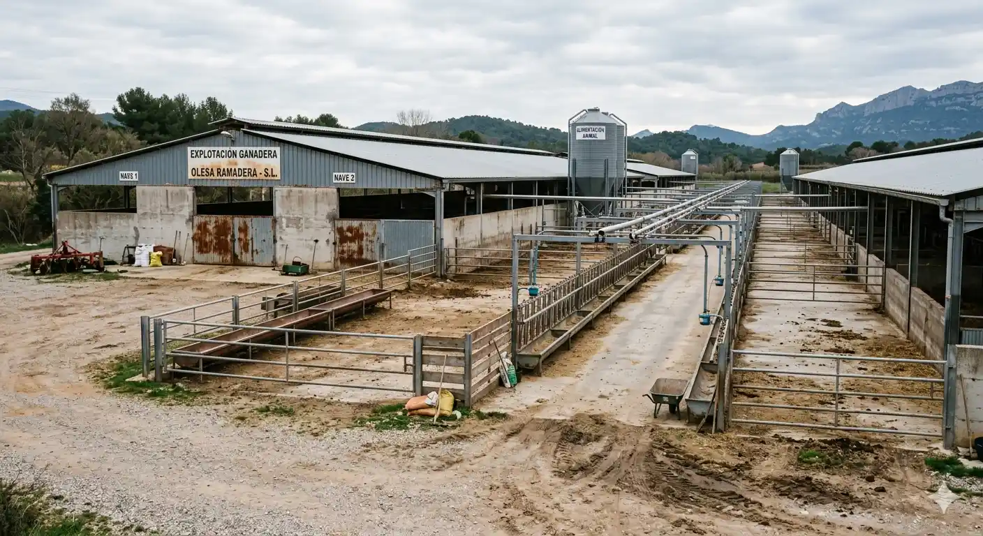 Explotación ganadera con instalaciones para ganado y silos en proceso de tramitación de licencia de actividad para explotación ganadera