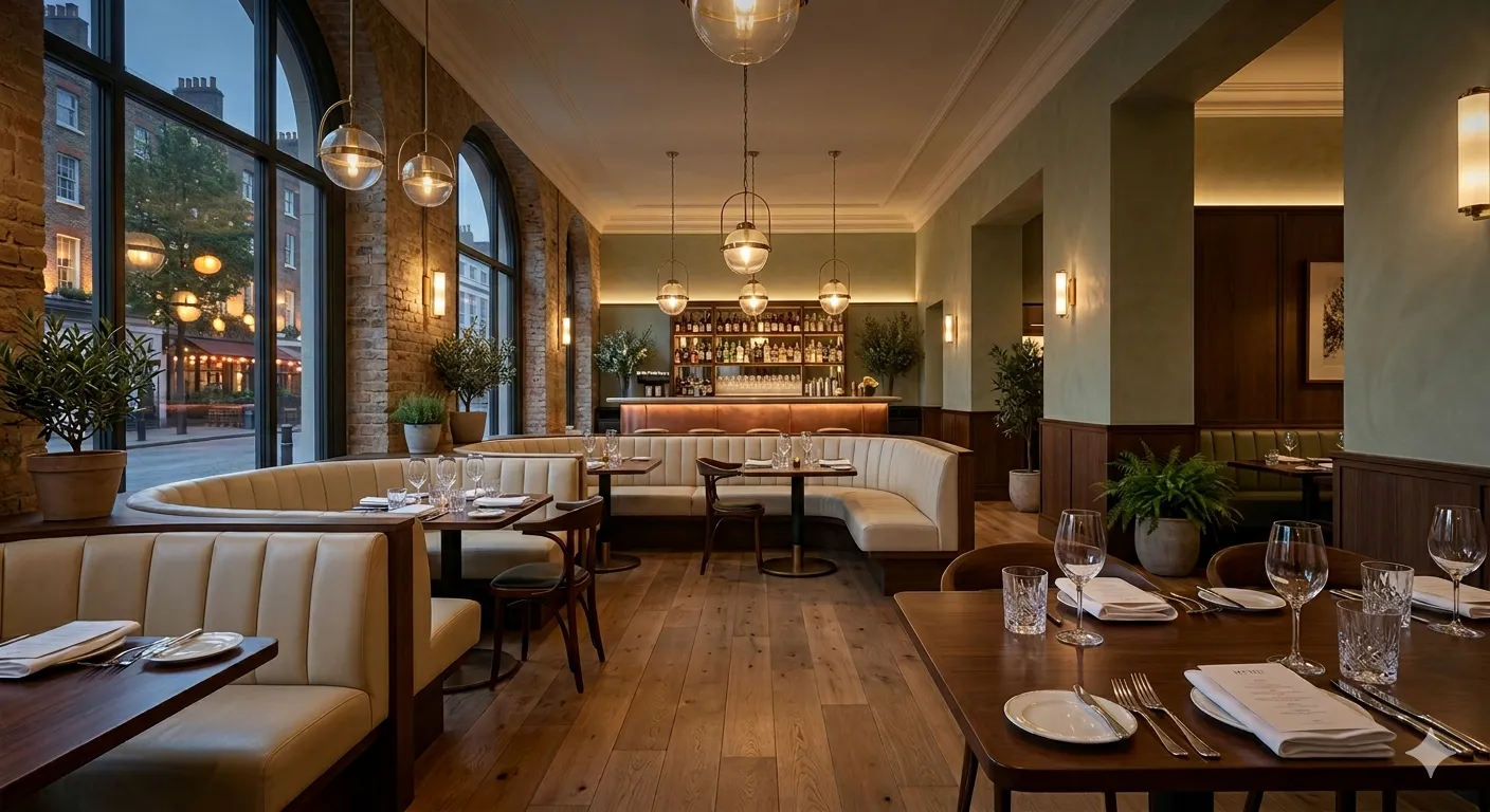 Restaurante con cocina abierta y comedor preparado para tramitación de licencia de actividad para restaurante en Cataluña