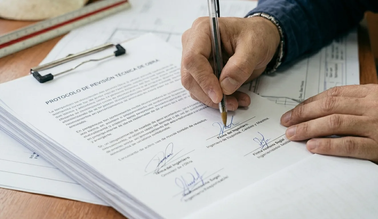 Ingeniero firmando proyecto de apertura