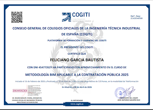 Feliciano García Bautista obtiene la certificación oficial en Metodología BIM aplicable a la Contratación Pública